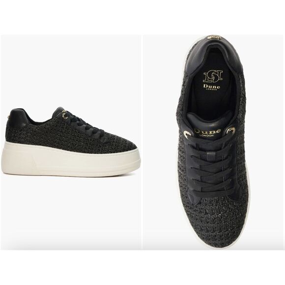 New Dune London Episode Platform  Sneaker Blac Raffia Platform Cushioned 40/10 - Picture 1 of 6
